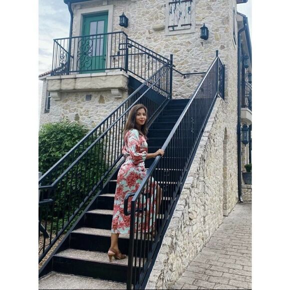 Zara Wrap Style Midi Floral Print Long Sleeves Satin - Picture 6 of 9